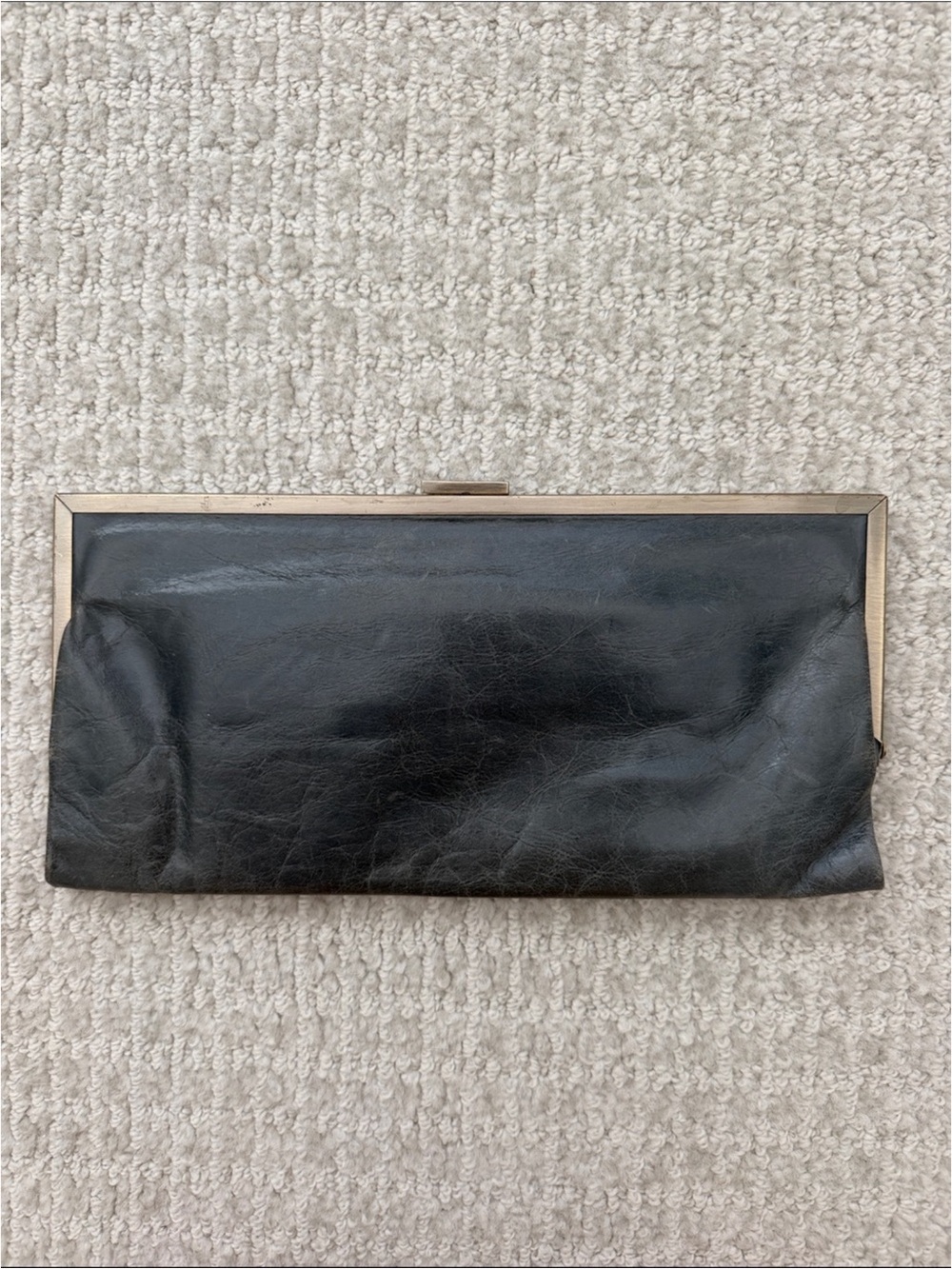HOBO Black Leather Clutch with Gold-Tone Frame